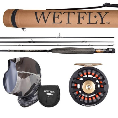 WETFLY Element Stealth Combo Fly Fishing Kit & UPF 50+ Neck Gaiter, UV Face Mask, 5WT 9FT Carbon Fiber Fly Rod, Reel, Case & Accessories for Fishing, Hiking & Outdoor Sports - size: Combo