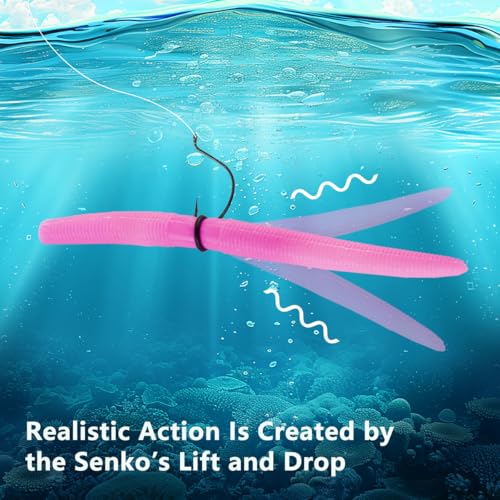 Senko Bait Soft Plastic Lures 5" Senkos 24 Pcs/100pcs for Wacky Rig Freshwater Fishing Green Pumpkin senko with Black Flake Pink Watermelon Double Color - style: Bubblegum Pink