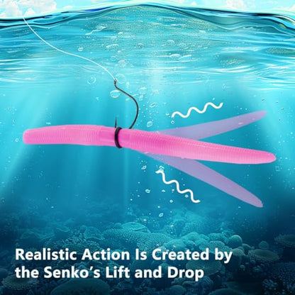 Senko Bait Soft Plastic Lures 5" Senkos 24 Pcs/100pcs for Wacky Rig Freshwater Fishing Green Pumpkin senko with Black Flake Pink Watermelon Double Color - style: Bubblegum Pink