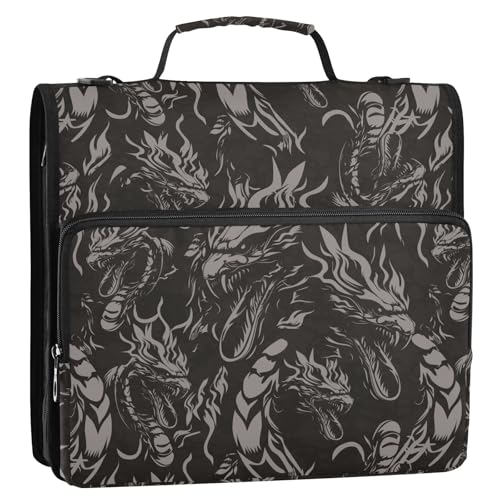Dragon Black Gothic Zipper Binder Bag 3 Ring with Shoulder Strap Zippered Binder Fits 13 Inch Laptop File Folder Document Organizer for College Office Supplies - color: Dragon Black Gothic