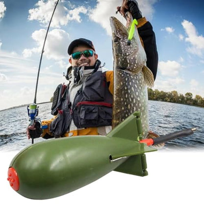 Carp Fishing Tackle, 5.5x5.5x14.5cm Rocket Shape Spod Fishing Feeders | Float Lure Bait Holder Container, Spomb Pellet Feeders for Position Outdoor Tools - color: Green
