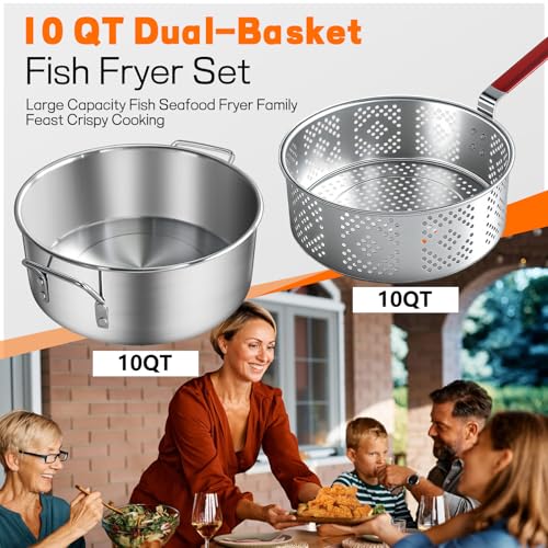 Veralune 10QT Deep Fryer Pot with Basket, Grade Outdoor Fryer | suitable for 4–6 people, perfect for seafood, chicken and French fries.