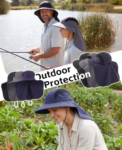 Home Prefer UPF 50+ Sun Hats for Men Women Wide Brim Fishing Hat with Neck Flap UV Protection Sunblock Safari Bucket Hat - color: Black