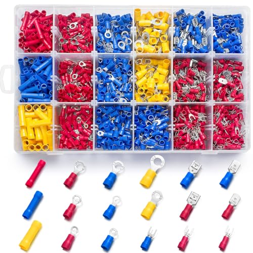 1200PCS Electrical Connector Kit - Automotive Insulated Crimp Terminals | Rings, Forks, Female Spades, Male Spades, Butt Crimp Electrical Connectors