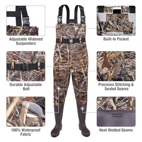 FISHINGSIR Fishing Waders for Men, 2-Ply Nylon/PVC Waterproof Women Chest Wader with Boots, Bootfoot Hunting Waders - color: Camo, size: M11