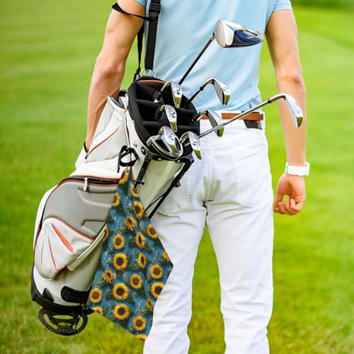 Sunflower Golf Towel Microfiber with Carabiner Clip, Funny Cleaning Cloth for Golf Balls & Clubs, Gift for Women Men, Golfers, Dad, Grandpa, Bag Accessories 16"*24"-Wood Board Farmhouse - color: Sunflower