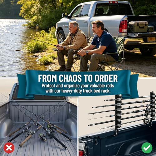 Fishing Rod Rack Holder with Clamp, Fishing Rod Storage Organizer Racks | Truck Bed Fishing Holder Fishing Rod Holder with EVA Foam & Rubber Pads for Boat, Car Roof Rack etc