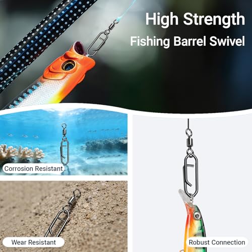 AMYSPORTS High Strength Saltwater Barrel Swivels Fishing Tackle Stainless Steel Line Connector Fishing Snaps Swivel Change Quick Fishing Clips Snap Black Nickel - size: Size 7+S (27lb) 50 pcs