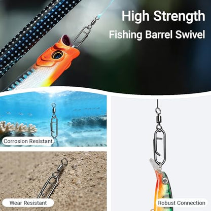 AMYSPORTS High Strength Saltwater Barrel Swivels Fishing Tackle Stainless Steel Line Connector Fishing Snaps Swivel Change Quick Fishing Clips Snap Black Nickel - size: Size 2+L (81lb) 50 pcs