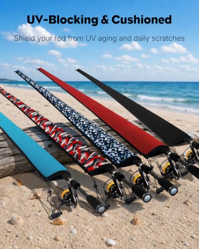 Pawfly Neoprene Fishing Rod Sleeve with Straps, Resistant Fishing Rod Socks | Lightproof Fishing Pole Sleeves, Fishing Rods Sleeve, for Transport, Storage, Protect Casting, Trolling & Spinning Rods - size: 65" - 5 Pack (w/ 5 Straps)