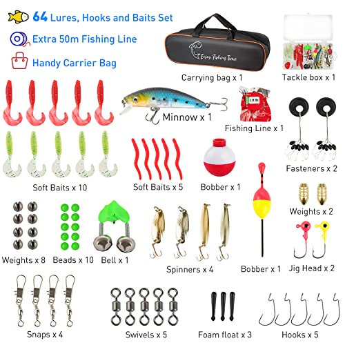 Kids Fishing Pole Kit, 59'' Telescopic Rod and Reel Beginner Combo with Spincast Reel,Tackle Box, Carrier Bag,Fishing Gear for Boys,Girls, Toddler,Youth - color: Blue+Black