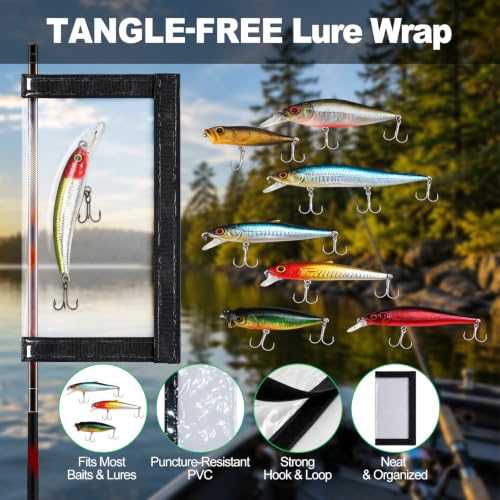 Ziopetru 12 Pack Clear PVC Fishing Lure Wraps, 6 Large & 6 Small with Hook and Loop Closure, Puncture Resistant Bait Wrap for Rod Storage, No-Snag Hook Covers for Lures