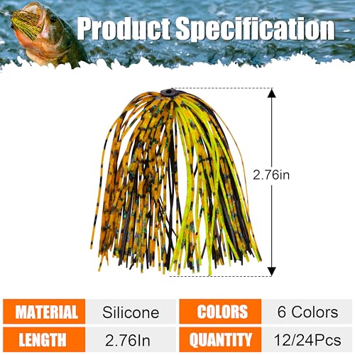 OROOTL Silicone Jig Skirts Spinnerbait Skirt Replacement Bass Fishing Lures for DIY Spinner Baits Buzzbaits Squid Jig Accessories - color: C-Skirts-24pcs