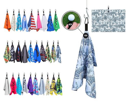 Magnetic Microfiber Waffle Golf Towel – Large 16"x24" Clean Golf Club Ball Magnet Clip to Hang on Bag Cart Strong Premium Ultra Absorbent Gear Blue Tropical Men (Blue Palms) - color: Blue Palms