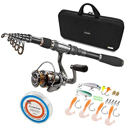 PLUSINNO Fishing Rod, Telescopic Fishing Rod and Reel Combo, Collapsible Travel Fishing Pole Rod Starter Kit, Carbon Fiber Fishing Rods and 12 +1 Bearings Stainless Steel, Fishing Gifts for Men Adults - color: Full Kit with Carrier Case, size: 2.1m 6.89ft