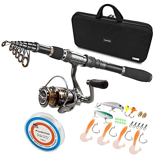 PLUSINNO Fishing Rod, Telescopic Fishing Rod and Reel Combo, Collapsible Travel Fishing Pole Rod Starter Kit, Carbon Fiber Fishing Rods and 12 +1 Bearings Stainless Steel, Fishing Gifts for Men Adults - color: Full Kit with Carrier Case, size: 2.4m 7.87ft