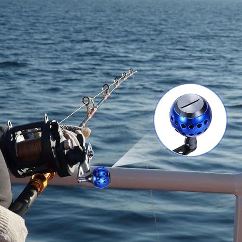 Baitcasting Power Handle, Metal Round Fishing Reel Rocker Handle Knob Replacement Parts - color: Black/Blue