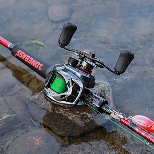 One Bass Fishing Rod and Reel Combo, IM7 Graphite 2 Pc Blank Baitcasting Combo, Spinning Rod with Super Polymer Handle - color: Red- Casting- Right Handed, size: 7'0"-MH-Fast