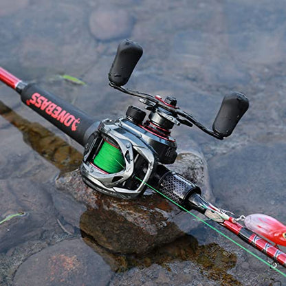 One Bass Fishing Rod and Reel Combo, IM7 Graphite 2 Pc Blank Baitcasting Combo, Spinning Rod with Super Polymer Handle - color: Red- Casting- Right Handed, size: 7'0"-MH-Fast