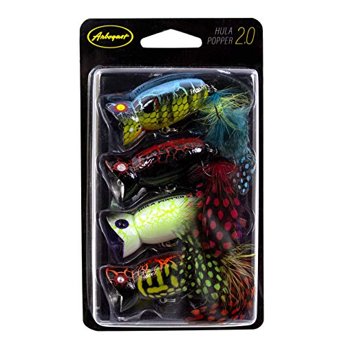 Arbogast Hula Popper 2.0 Topwater Fishing Lure with Feathered Treble Hook and Crackle Pattern Body - color: Multi-4, Pack