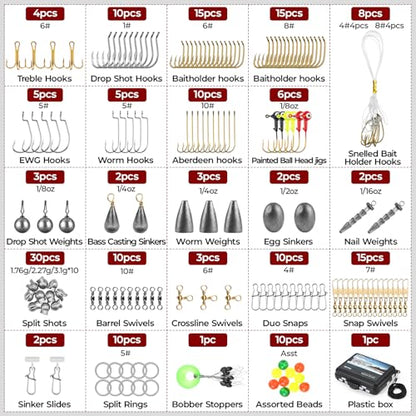 MadBite by KastKing 182/265/400pcs Compact Fishing Tackle Kit - All-in-One Freshwater Hooks, Weights, Bobbers in Tackle Box, Fishing Gear Set for Bass Trout Panfish - style: 182pcs Terminal Tackle Kit