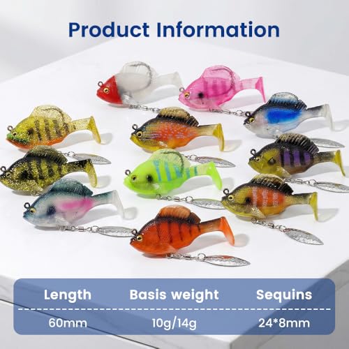 Paddle Tail Swimbaits Fishing Lures, Pre-Rigged Soft Bait with Spinner Blades & 3D Eyes, Weedless Hidden Hook for Bass Trout, Freshwater Saltwater Gear - color: A