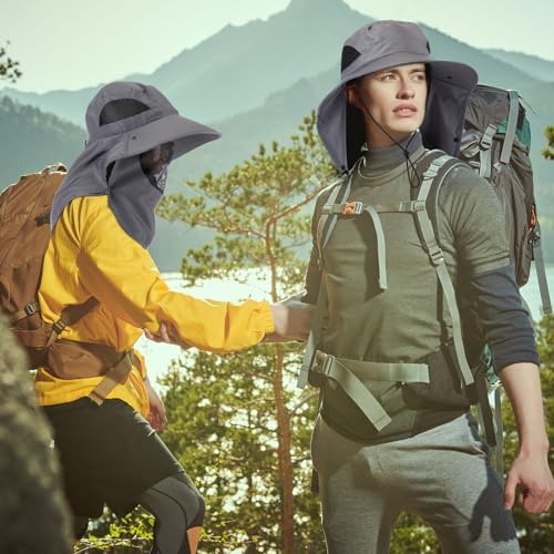 Xuhal 12 Pcs Fishing Sun Hat for Men Women Wide Brim UV Sun Protection Cap Summer Outdoor Hiking Hat Neck and Face Flap - color: Dark Grey