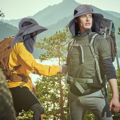 Xuhal 12 Pcs Fishing Sun Hat for Men Women Wide Brim UV Sun Protection Cap Summer Outdoor Hiking Hat Neck and Face Flap - color: Dark Grey