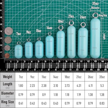 Dr.Fish Lead Free Fishing Weights, 200g-1000g Heavy Sinkers Eco-Friendly Cylindrical Deep Drop Weights Steel Sinkers for Saltwater Grouper, Drum, Pompano Bottom Fishing - size: 300g/10oz-5pcs