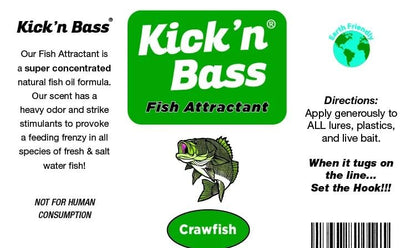 Kick’n Bass Fish Attractant, Supercharged Concentrated Natural Fish Oil Formula Scent for Fishing Lures, One 4 fl oz Bottle. (10 Scents to Choose from) - color: Crawfish - Kick’n Bass Fish Attractant
