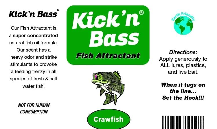 Kick’n Bass Crawfish Fish Attractant, Supercharged Concentrated Natural Fish Oil Formula Scent for Fishing Lures, 4 fl oz Bottle