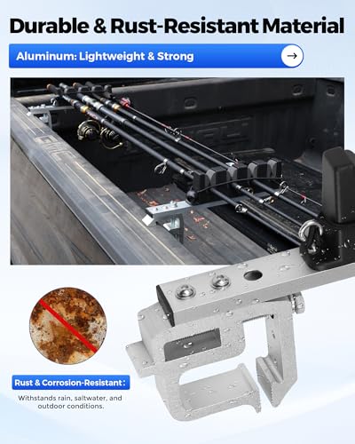 Aluminum Fishing Rod Holder for Truck Bed Holds 4 Fishing Rods, Truck Bed Fishing Rod Holder for Pickup, Gift for Truck Owners, Fishing, Outdoors, Dad, Family