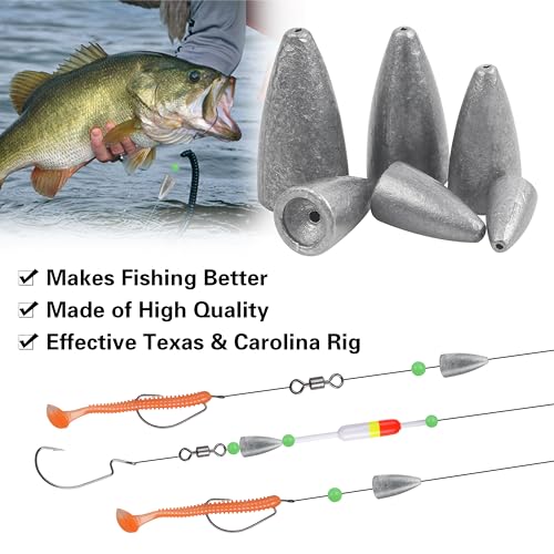 Bullet Sinkers Fishing Weights Kit,29/83pcs Worm Weights for Bass Fishing Slip Sinkers for Texas Rig Carolina Rig Soft Lures - style: 29pcs