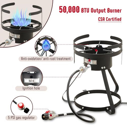 Feasto 10 Qt Outdoor Propane Gas Fish Fryer Pot Kit with Strainer Basket | Aluminum, 50,000 BTU Burner, Adjustable 0-5 PSI Regulator, Perfect for Boiling and Frying - size: 10