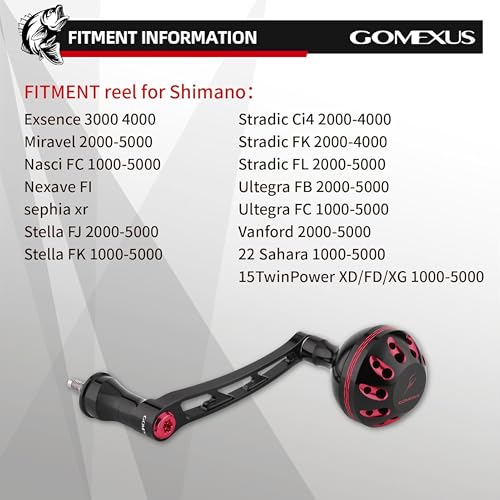 GOMEXUS Power Handle for Shimano Stradic FL FM Stella Vanford Vanquish Nasci Twinpower 1000-5000 Spinning Reel Replacement Crank - color: Black Red-CNC Version