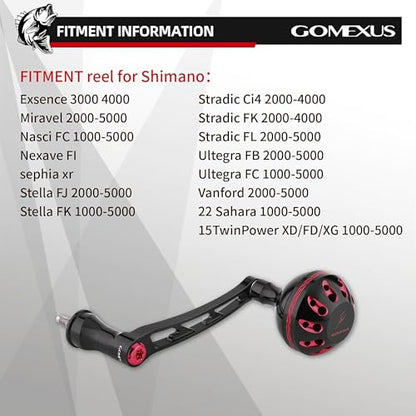 GOMEXUS Power Handle for Shimano Stradic FL FM Stella Vanford Vanquish Nasci Twinpower 1000-5000 Spinning Reel Replacement Crank - color: Black Red-CNC Version