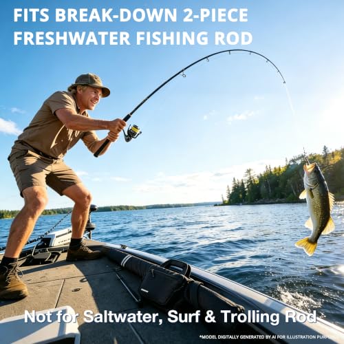 PEKREWS Fishing Rod Case, 52inch Fishing Pole Bag (3.9ft-4.4ft) with Tackle Pockets, Fits Break-Down Spinning Rod Reel Combo, Padded Soft Rod Bag with Strap Handle, Pole Travel Case For Angler - color: Black