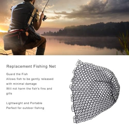 Landing Net Mesh, 55cm Deepened Soft Flexible Rubber Fishing Net Bag, Black Anti-Snag Landing Mesh for Freshwater, Saltwater and Fly Fishing Use