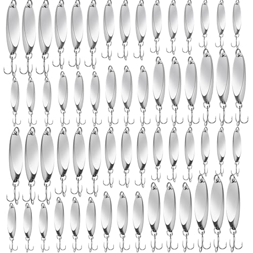 HESTYA Fishing Lures Spoons Saltwater Treble Trout Lures Hard Metal Spinner Baits 5 Sizes Casting Spoon Hooks for Salmon Bass in 1/5 1/4 3/8 1/2 3/4 oz - color: Silver