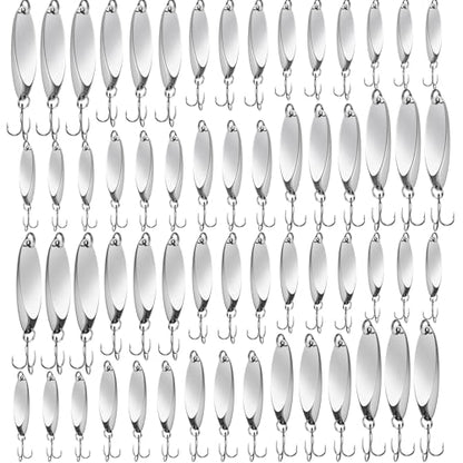HESTYA Fishing Lures Spoons Saltwater Treble Trout Lures Hard Metal Spinner Baits 5 Sizes Casting Spoon Hooks for Salmon Bass in 1/5 1/4 3/8 1/2 3/4 oz - color: Silver