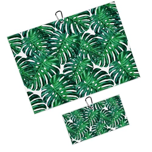 Tropical Green Golf Towel for Golf Bags Carts Palm Trees Golf Towels with Clip Botanical Waffle Towels Cleaning Cloth 2 Packs for Men Golfer Accessories, Birthday Father's Day Present - color: Green