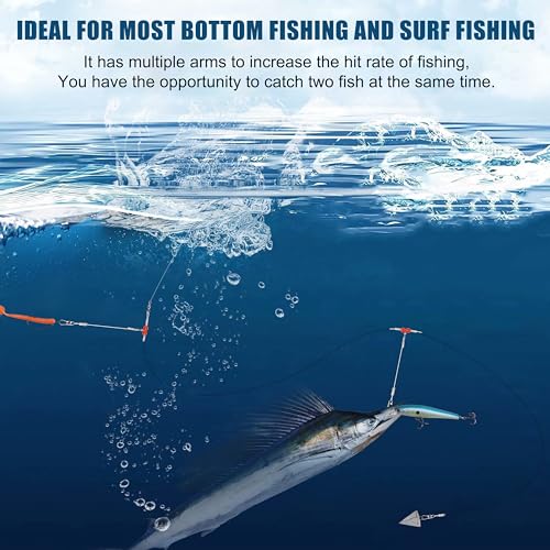 Fishing Leaders Saltwater Fishing Rigs Fishing Wire Leaders with Swivels Snaps High-Strength Fishing Leader Line Rig Bottom Rig Nylon Steel Sea Surf Fishing Rigs Tackle 1Arm 2Arms - color: Black Stainless Steel, style: 2 Arm, 12pcs
