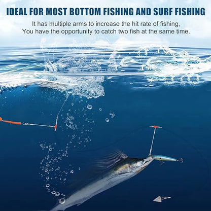 Fishing Leaders Saltwater Fishing Rigs Fishing Wire Leaders with Swivels Snaps High-Strength Fishing Leader Line Rig Bottom Rig Nylon Steel Sea Surf Fishing Rigs Tackle 1Arm 2Arms - color: Black Stainless Steel, style: 2 Arm, 12pcs