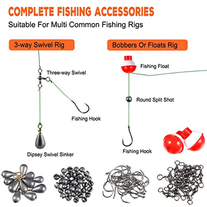 PLUSINNO 253/387pcs Fishing Gear Accessories Kit, Fishing Tackle Box with Tackle Included, Fishing Hooks, Fishing Weights Sinkers, Spinner Blade, Fishing Equipment for Bass Trout Bluegill Crappie - color: 253pcs Fishing Accessories Kit