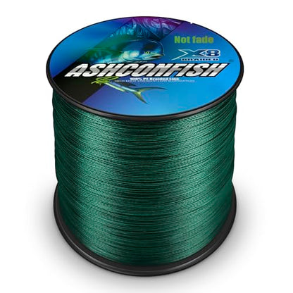 Ashconfish Braided Fishing Line Color Never Fade 8 Strands Super Strong PE Fishing Line Abrasion Resistant Fishing Wire Zero Stretch 6lb to 300lb - color: Moss Green, size: 109Yards(100m)-6lb/0.10mm