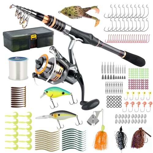Dr.Fish Fishing Rod and Reel Combo Telescopic Fishing Pole 6-9.8ft Collapsible Spinning Rod 3000 Reel Bass Gear Equipment Freshwater - size: 7.9ft Rod+3000 Reel+Tackle Kit
