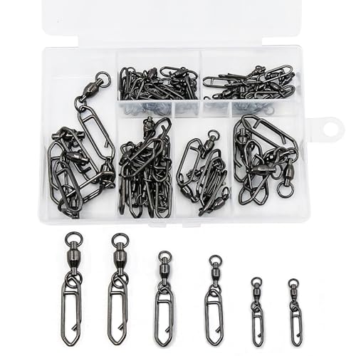 50Pcs High Strength Fishing Swivels | Ball Bearing Snap Swivels with Stainless Steel| Saltwater/Freshwater Quick-Change Snap Swivels for Catfishing Tackle,Lures - size: Black Ball Bearing Swivel 50 Set_0# to 5#