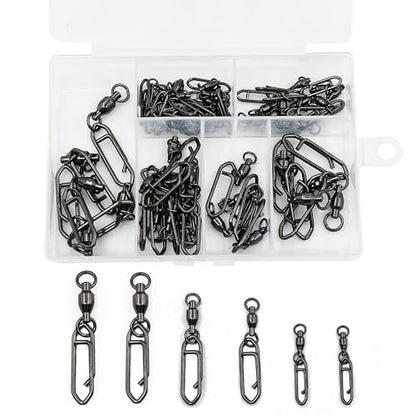 50Pcs High Strength Fishing Swivels | Ball Bearing Snap Swivels with Stainless Steel| Saltwater/Freshwater Quick-Change Snap Swivels for Catfishing Tackle,Lures - size: Black Ball Bearing Swivel 50 Set_0# to 5#