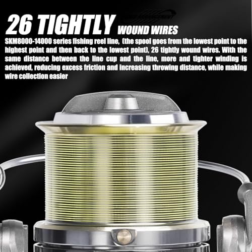Heavy Duty Spinning Reel Metal Body with CNC Machined Spool 55LB Max Drag 8/10+1 BB Ultra Smooth 4.1/4.6/4.8:1 High Speed Gear Ratio Saltwater Freshwater Fishing Reel for 8000 to 16000 Series - color: SKM9000