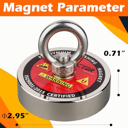 MUTUACTOR Strong Fishing Magnets,Φ2.95''Heavy Duty Magnet Fishing Kit with 20Ft Duarble Rope,Powerful 750lbs Neodymium Magnet Fishing for Treasure Hunting Retrieving Metallic Tools in Lakes Rivers - style: 750lb Magnet--Φ 2.95"